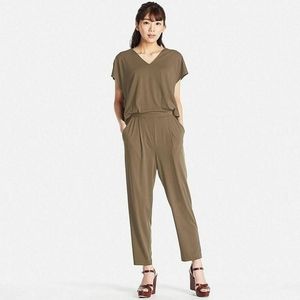 Uniqlo Olive Green V-Neck Jersey Jumpsuit